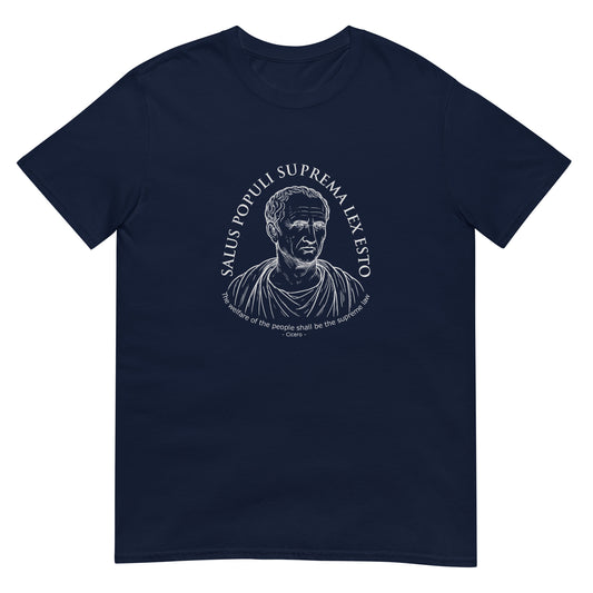 Navy blue Cicero t-shirt - Salus Populi Suprema Lex - Roman philosophy quote shirt for educators