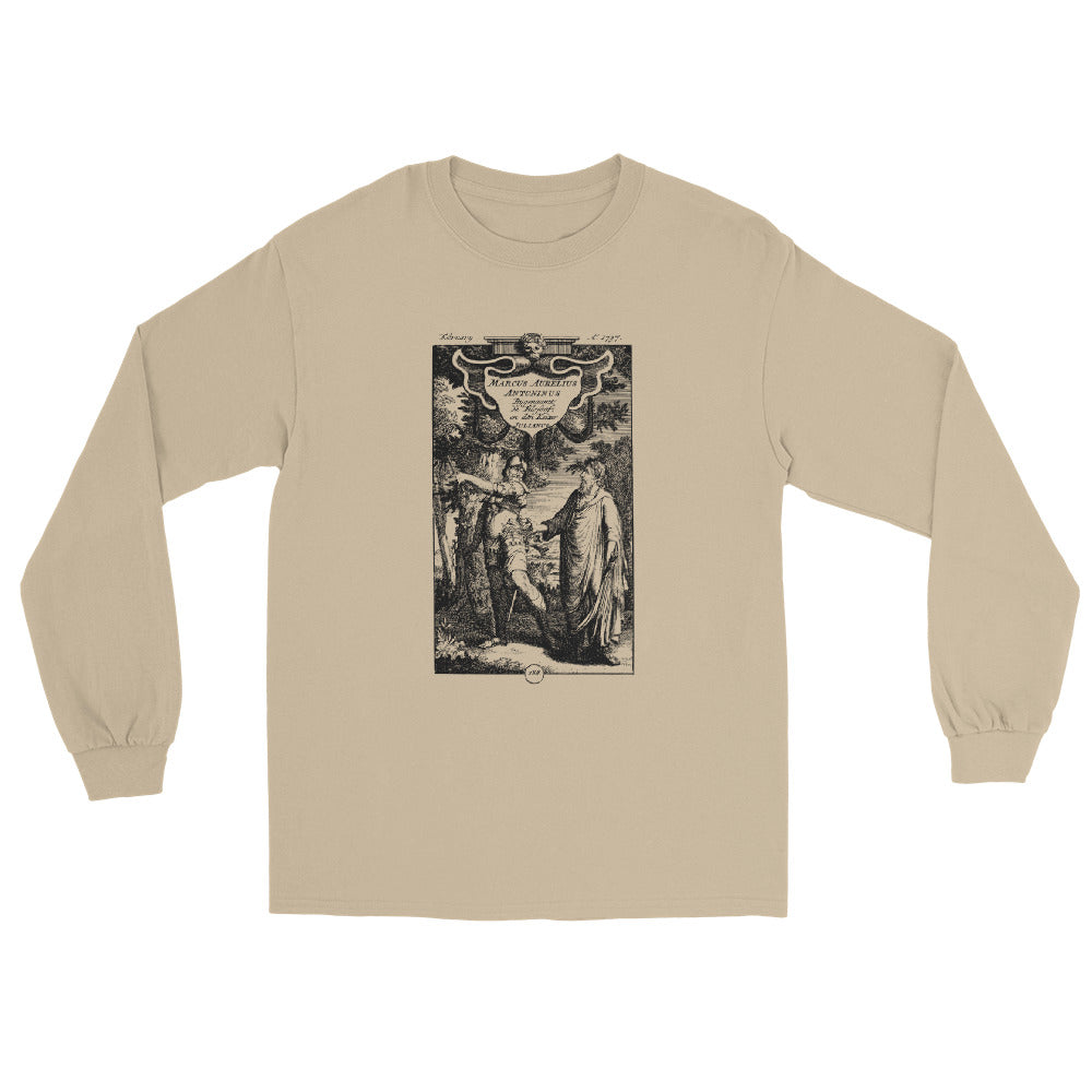 Sand long sleeve t-shirt showing a historic engraving featuring Marcus Aurelius and Julian the Apostate