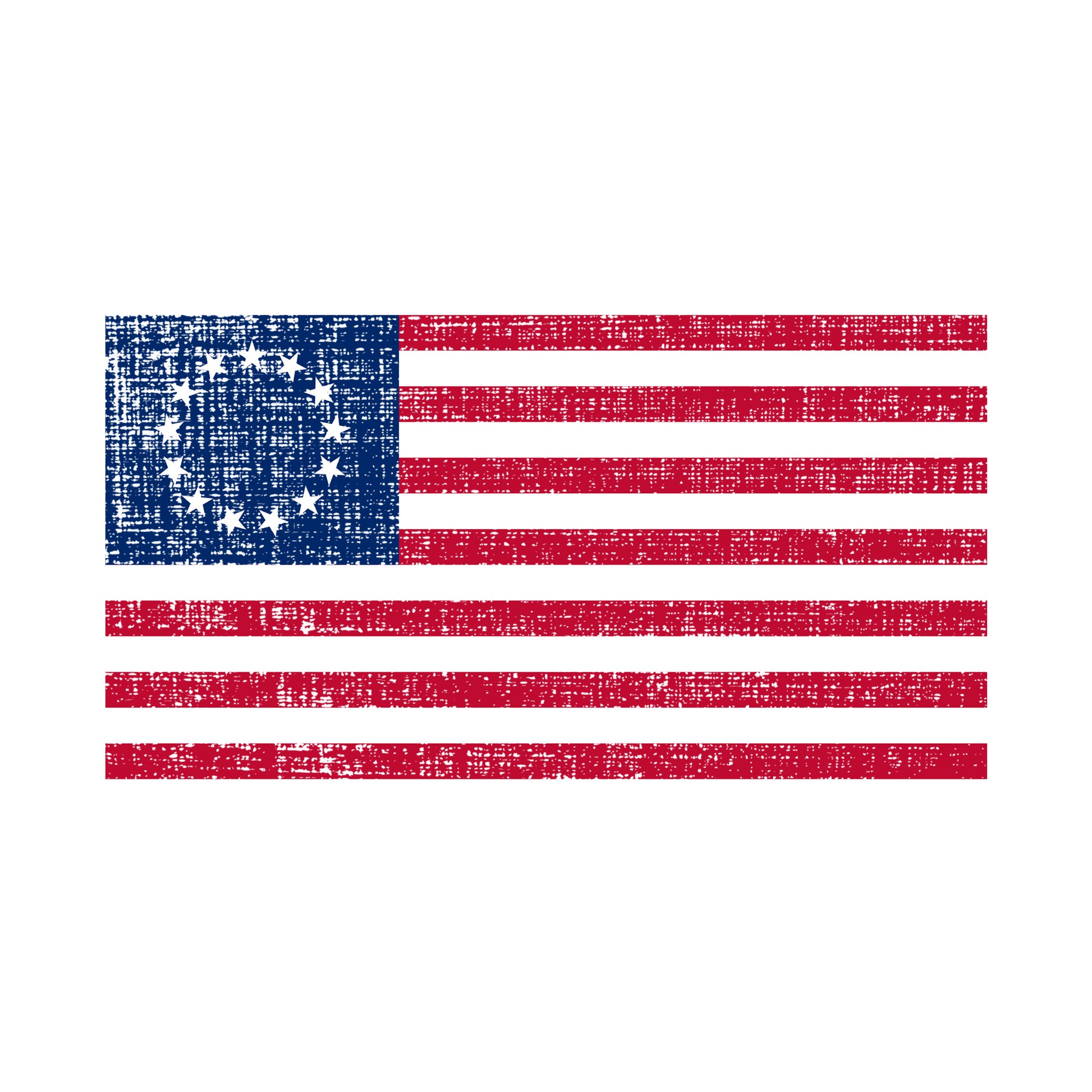 Diistressed image of the Betsy Ross 13 star lag on white background