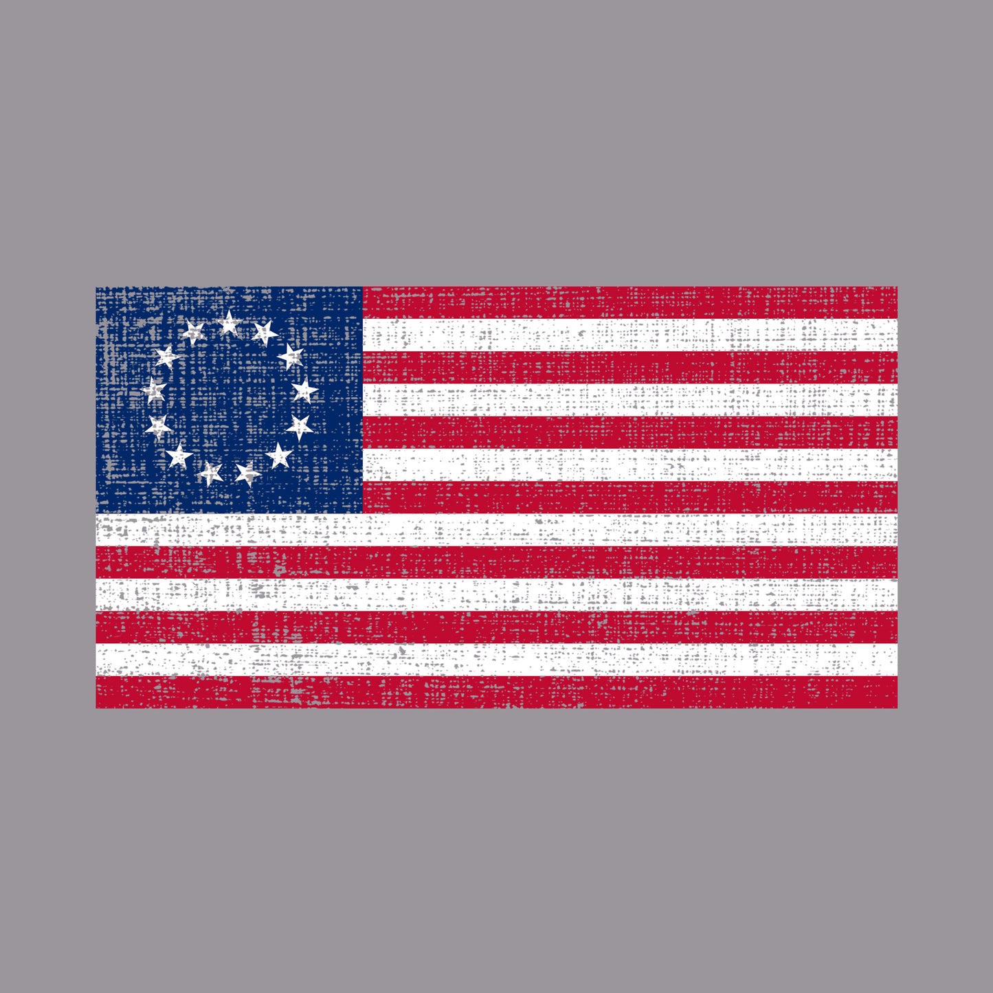 Diistressed image of the Betsy Ross 13 star lag on grey background