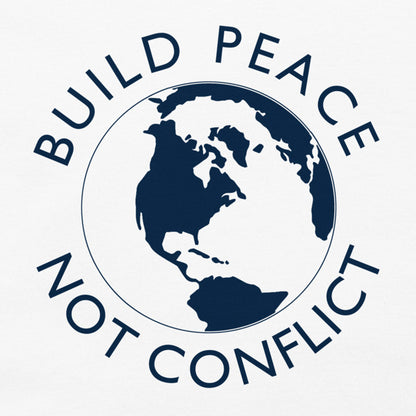 Earth graphic and the words “Build Peace Not Conflict” in a circular design, inspired by Kant’s Perpetual Peace philosophy