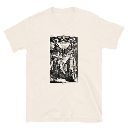 Natural t-shirt showing a historic engraving featuring Marcus Aurelius and Julian the Apostate