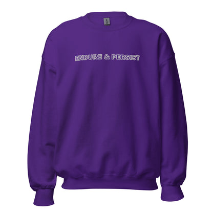 Purple sweatshirt with text "Endure and Persist"