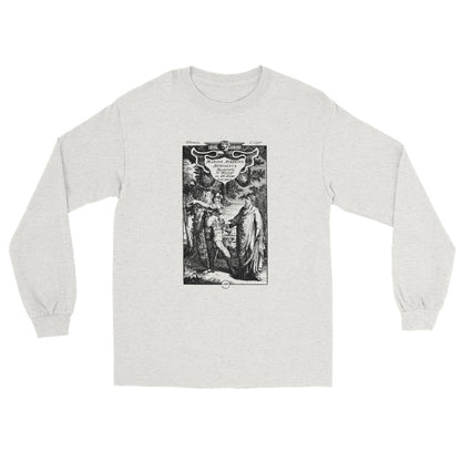 Ash long sleeve t-shirt showing a historic engraving featuring Marcus Aurelius and Julian the Apostate